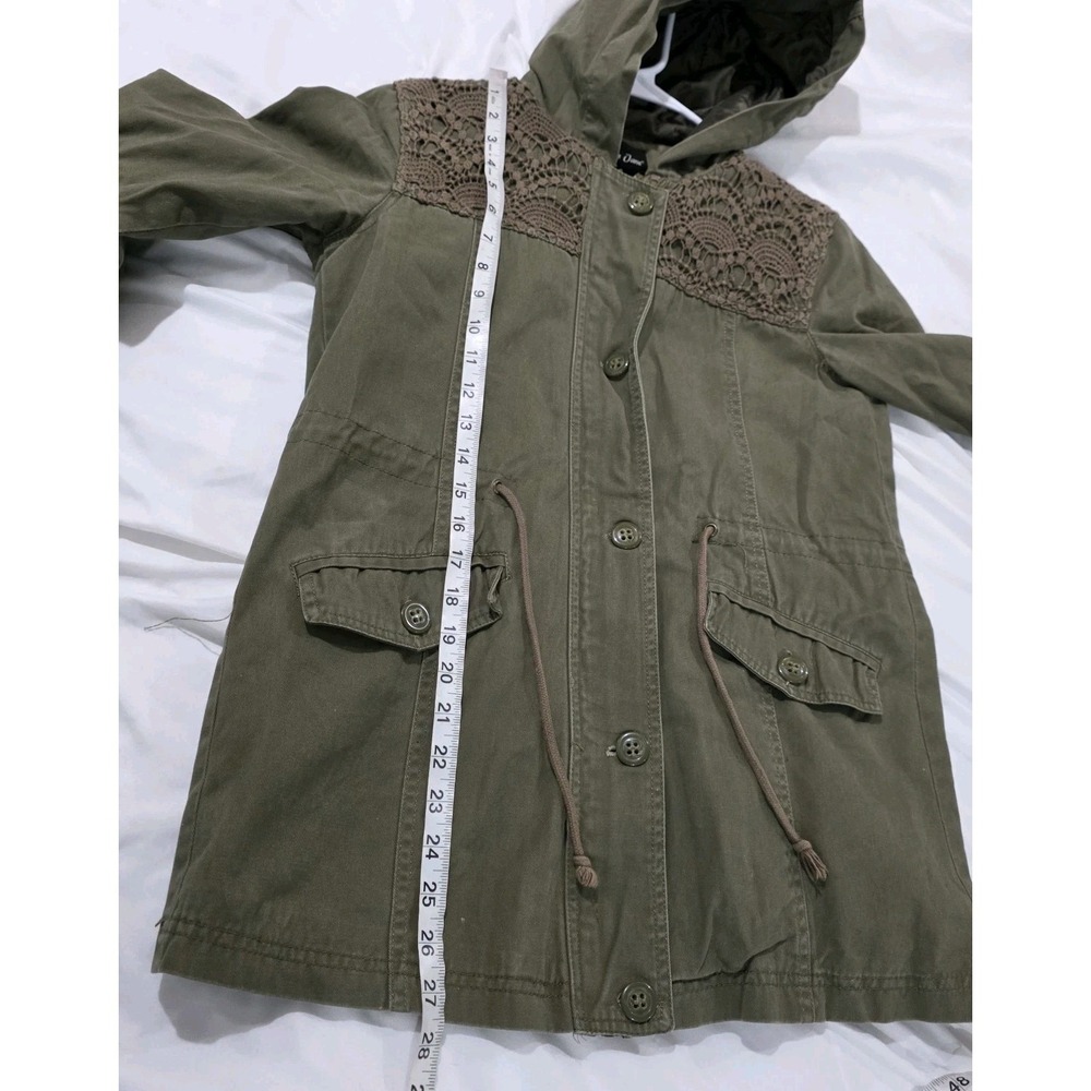 Y2K Womens Military Style Jacket Size Small Green Floral Lace‎ Cinch Waist Army - Picture 5 of 9